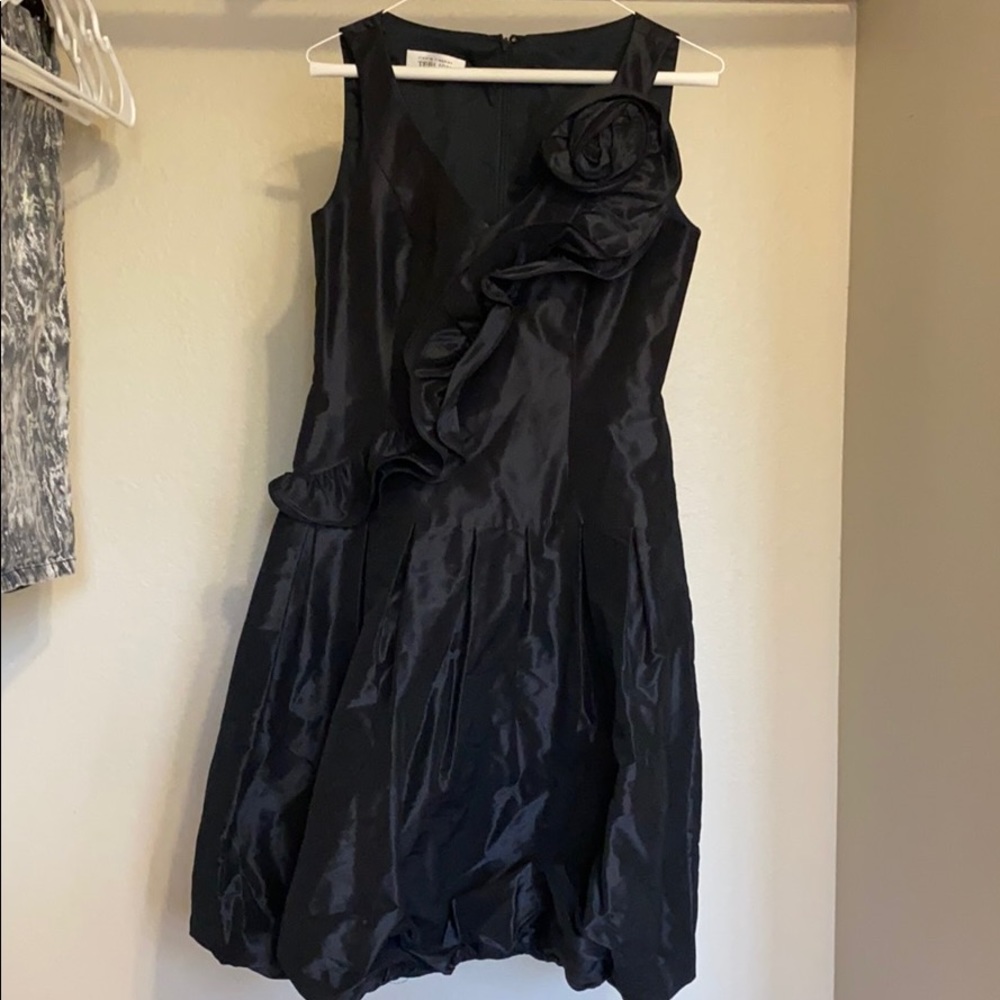 Teri Jon navy blue tafeta dress
